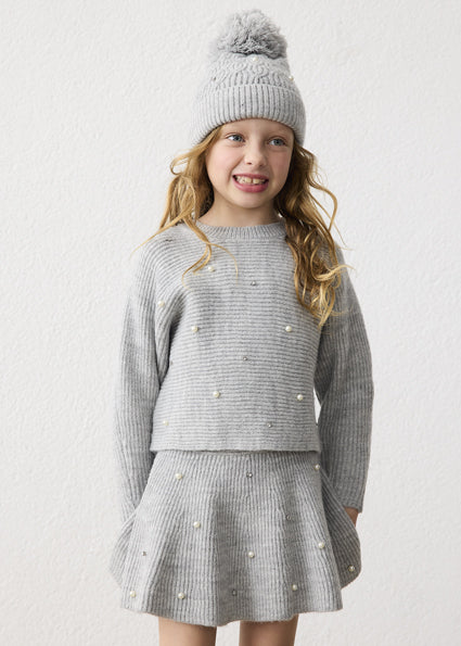 Pearly Sweater Skirt Set Grey
