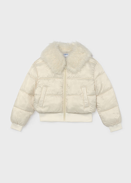 Satin Puffer Coat Beige