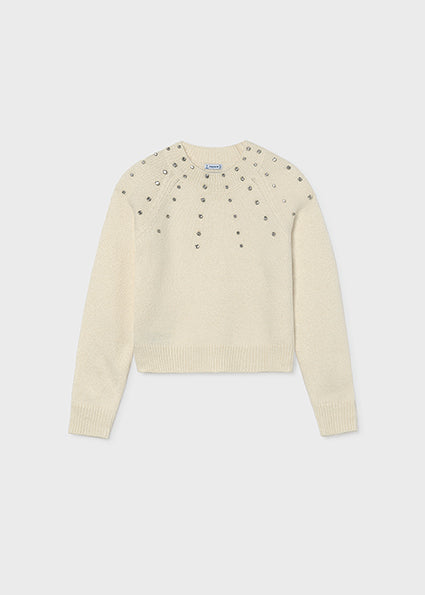 Riley Rhinestone Sweater Cream