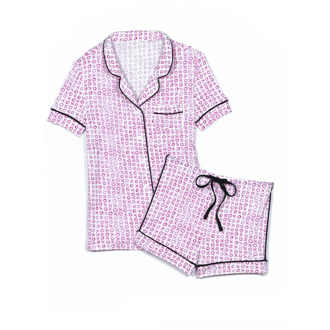 Spring Lynn Short Sleeve PJ Set Baby Pink/White