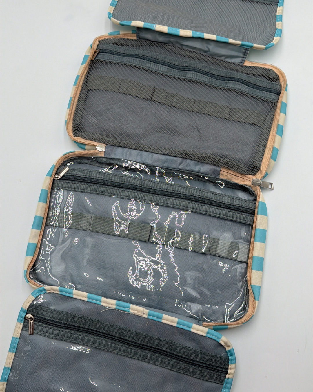 Striped Hanging Toiletry & Makeup Bag Blue Ivory