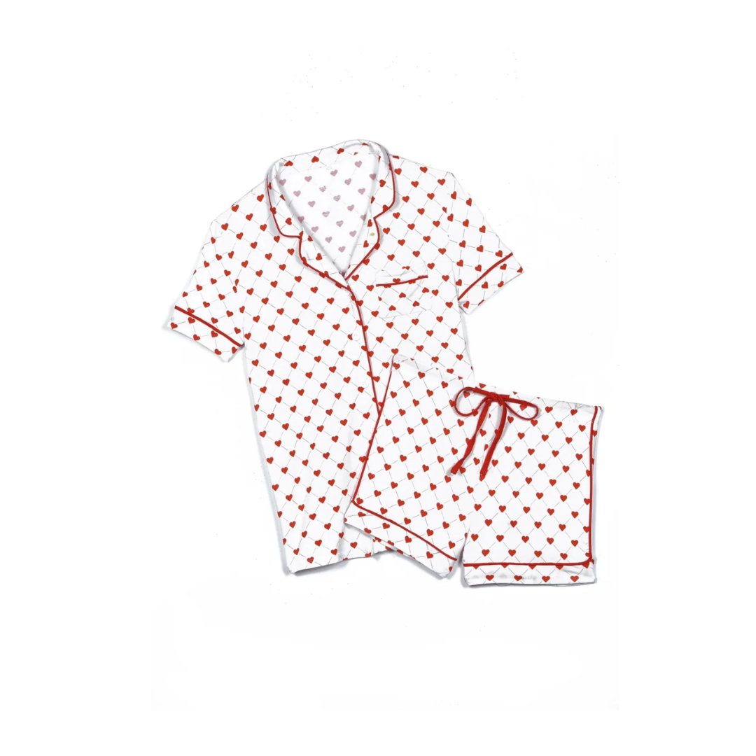 Spring Lynn Short Sleeve PJ Set Red/ White Hearts