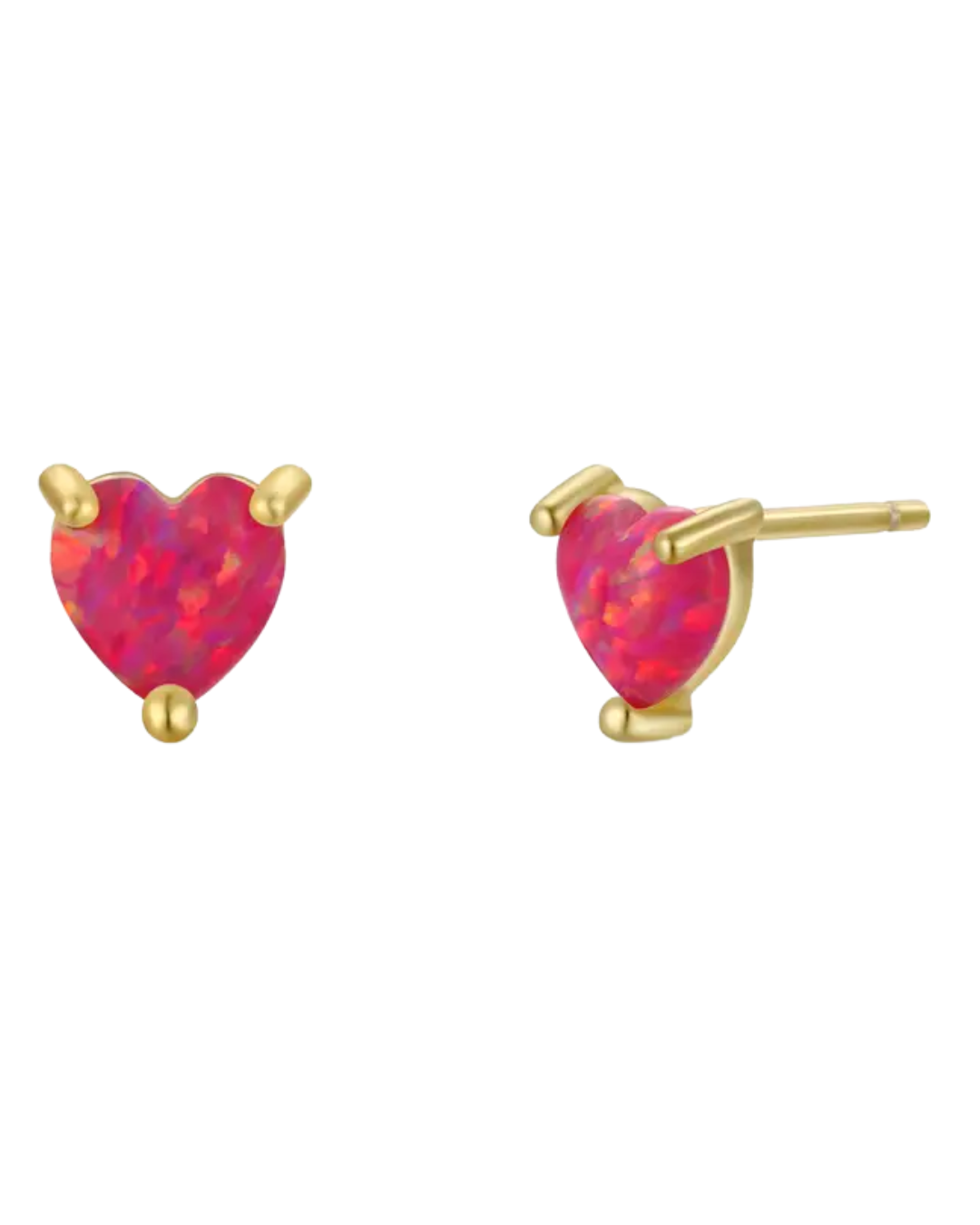 Puffed Heart Earrings Pink Opal