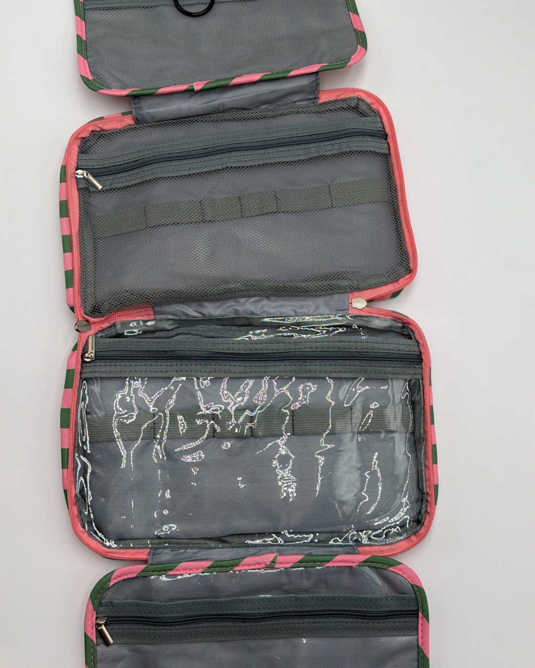 Striped Hanging Toiletry & Makeup Bag Pink Green