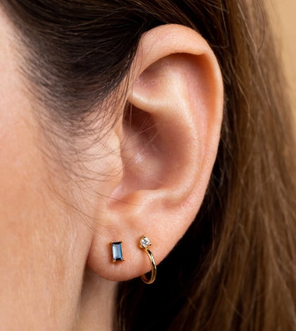 Baguette Gold Earrings Sapphire