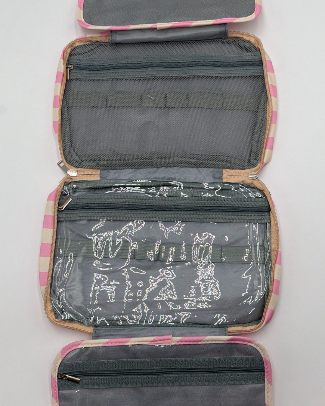 Striped Hanging Toiletry & Makeup Bag Pink Ivory