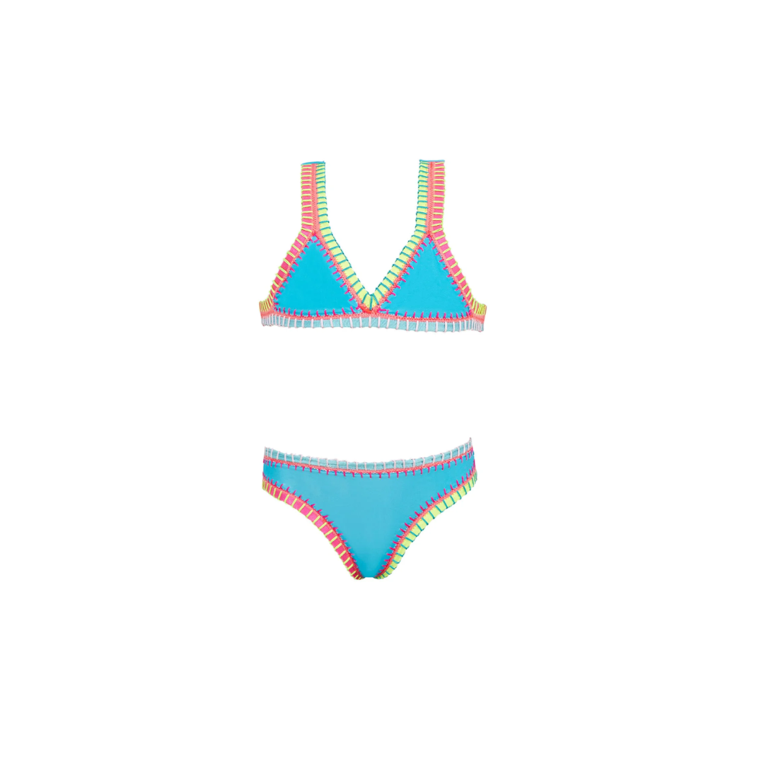 Adeline Rainbow Embroidered Bikini Turquoise