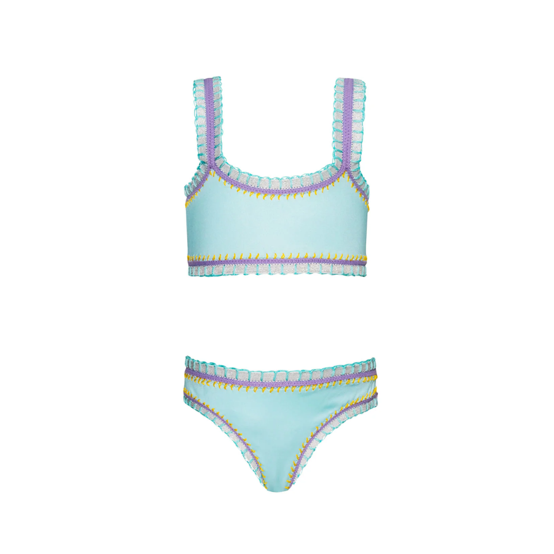 Everly Rainbow Embroidered Bikini Light Blue