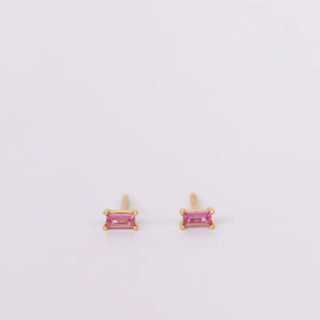 Baguette Gold Earrings Pink