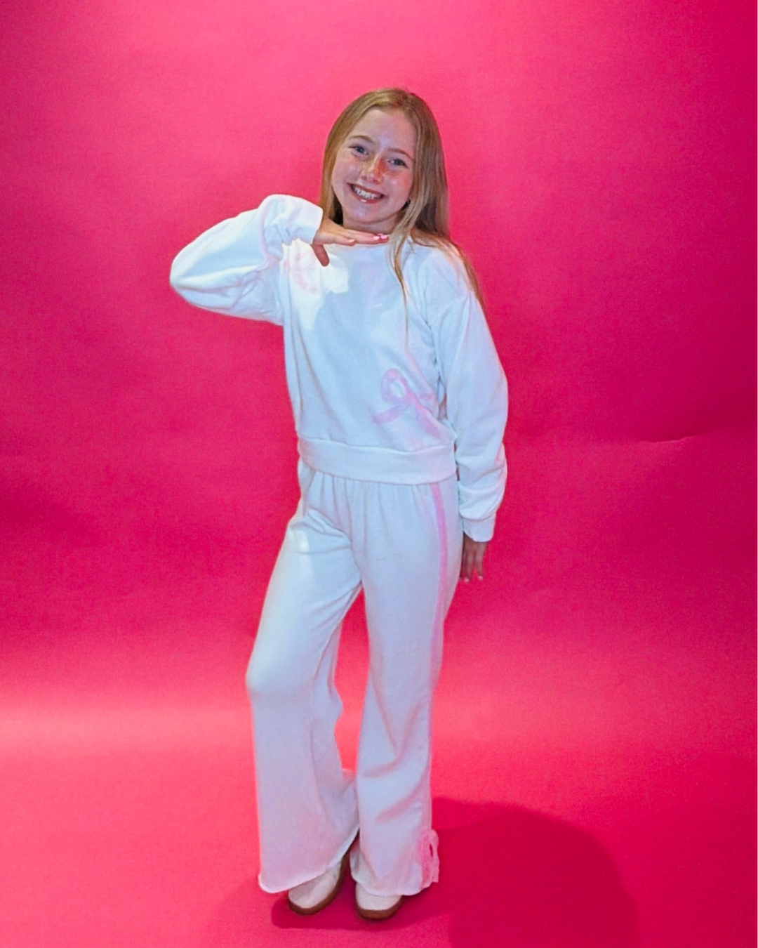Karlee Bow Sweatshirt White/Pink